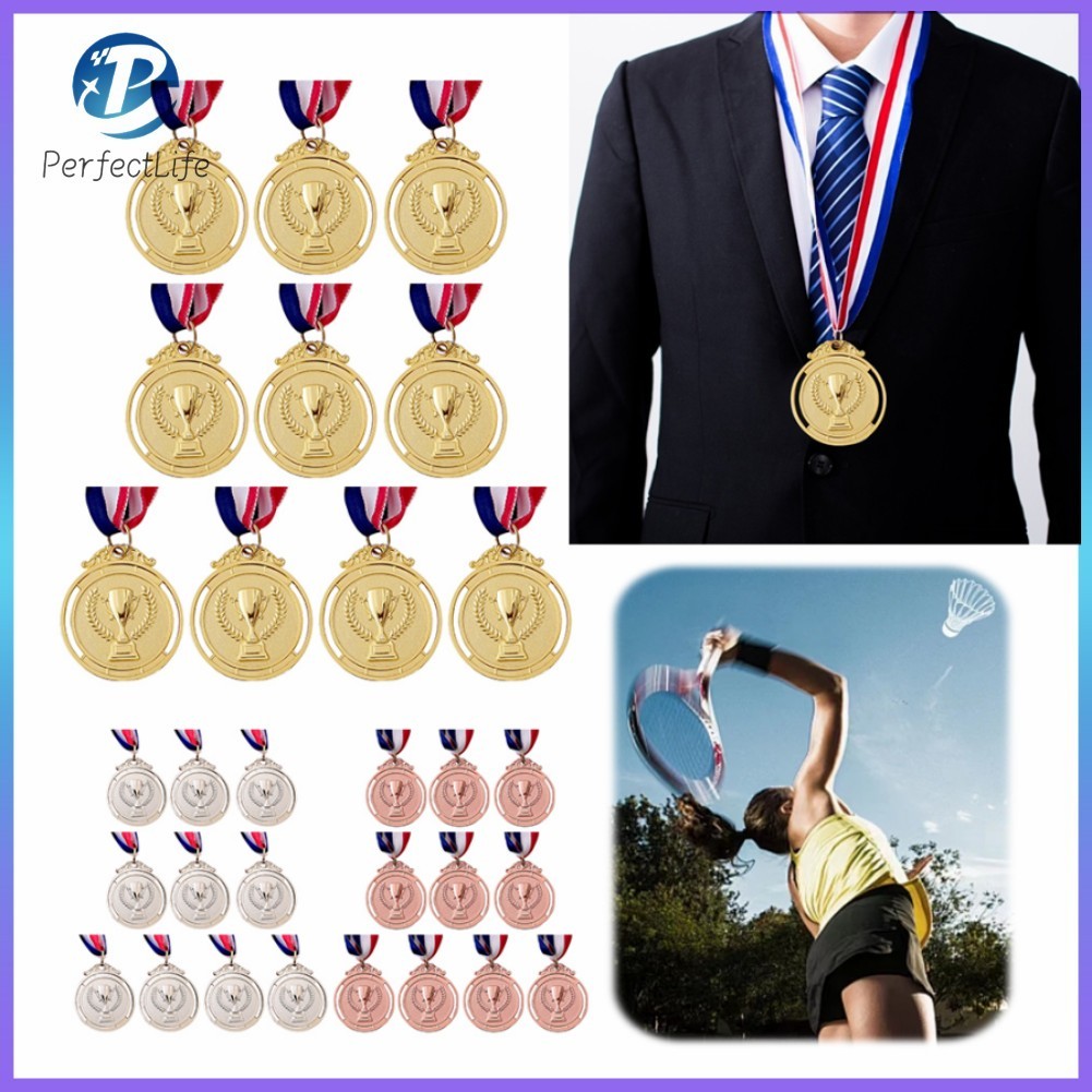 [จัดส่งในพื้นที่] 10PCS เหรียญรางวัล สีบรอนซ์ เงิน ทอง 2 นิ้ว พร้อมริบบิ้นคอ 1st 2nd 3rd ทรงกลม สําห