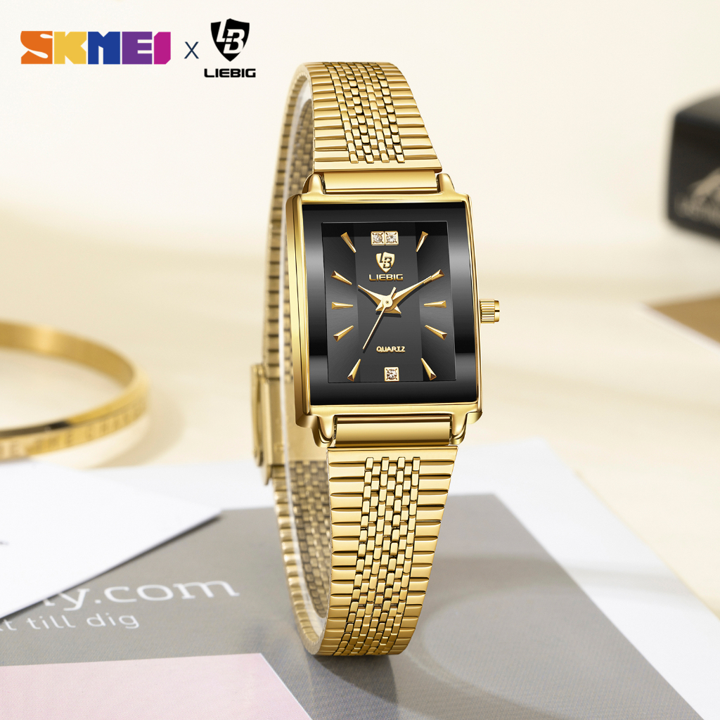 SKMEI & LIEBIG นาฬิกาผู้หญิง สีทองหรูหรา เรียบง่าย สง่างาม นาฬิกาควอตซ์กันน้ำ L1070