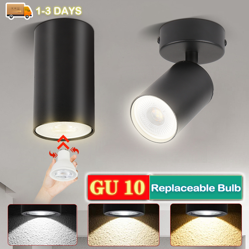 ไฟ LED พินเพดาน  พร้อมหลอดไฟ GU10 แบบถอดเปลี่ยนได้  ดาวน์ไลท์ดาวน์ไลท์แบบไตรรงค์ติดพื้นผิวสำหรับร้านห้องนั่งเล่นระเบียงห้องนอน