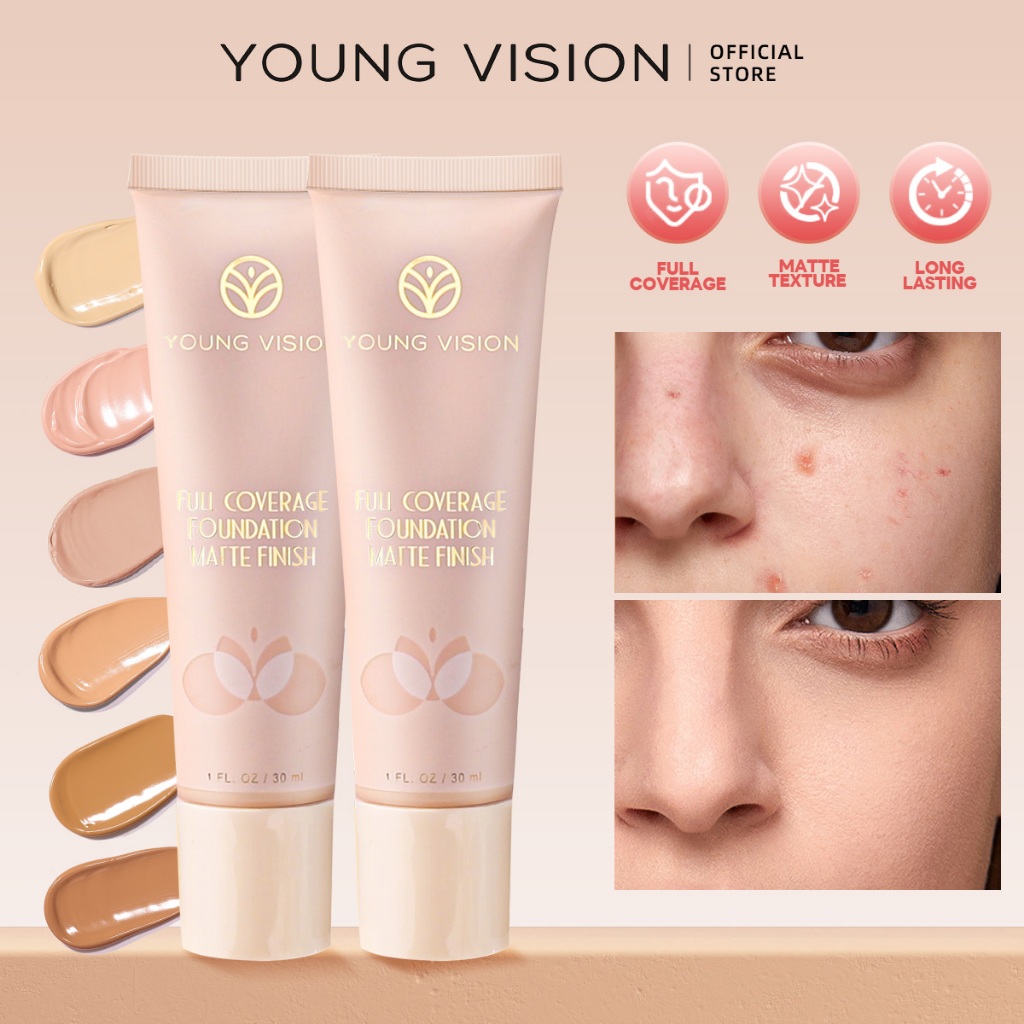 YOUNG VISION รองพื้นชนิดน้ําเนื้อแมท 6 สี ไร้น้ําหนัก ติดทนนาน เบลอ รูขุมขน ปราศจากน้ํามัน