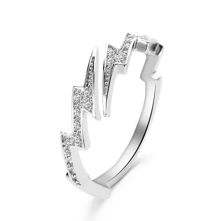 แฟชั่น Simple Lightning แหวนปรับ Rhinestone เปิดแหวนสําหรับผู้ชายและผู้หญิงคู่ของขวัญเครื่องประดับ