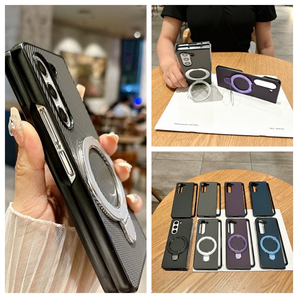 การออกแบบอินเทรนด์ปลอกคู่สําหรับ Samsung Galaxy Z Fold6 Z Fold5 Fold4 Fold3 Anti-Scratch Classic Z Fold 6 5 4 3 พร้อมวงเล็บเคสโทรศัพท์