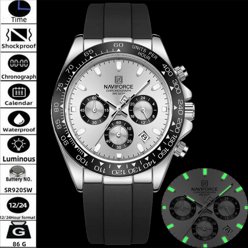 นาวีฟอร์ซ บุรุษธุรกิจนาฬิกาควอตซ์ที่มีวันที่แฟชั่นสายรัดซิลิโคน 30ม กันน้ําโครโน