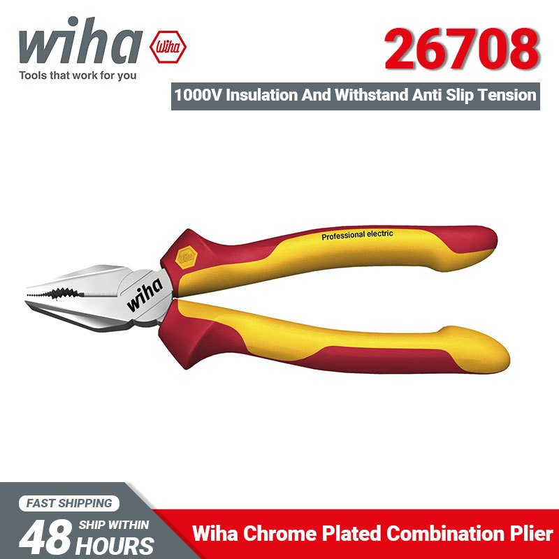 Wiha 26708 คีมรวมช่างไฟฟ้าหุ้มฉนวนเครื่องมือ 1000V พร้อมข้อต่อไดนามิก 180 มม.