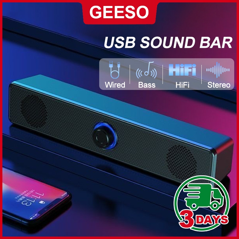 GEESO Wired Soundbar 9D BASS Stereo Speaker ลำโพงคอม USB ลําโพง ซาวด์บาร์ แบบมีสาย สามารถเชื่อมต่อ TV หรือคอมพิวเตอร์ แบบมีสาย Speaker