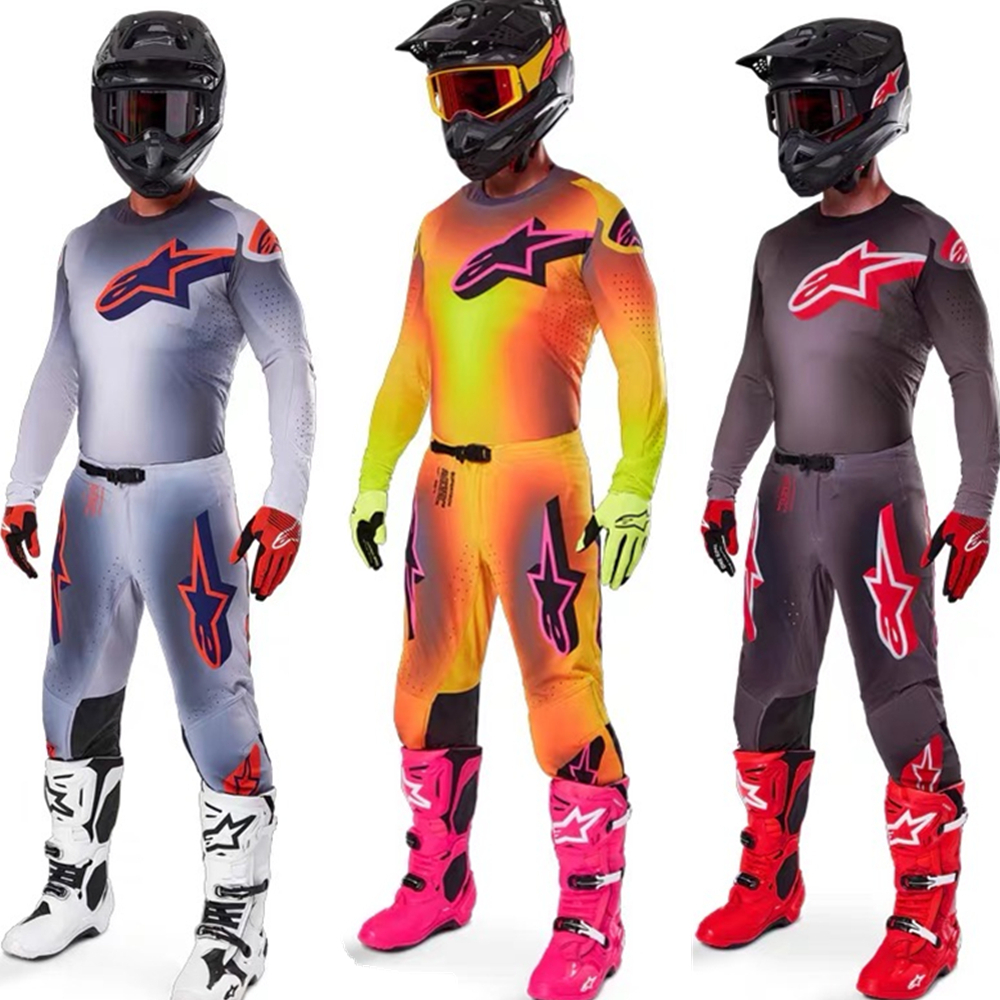 Alpinestars 2025 SUPERTECH LIPAN สีเหลือง/สีชมพูชุดเกียร์ A-star Dirt Bike Motocross MTB MX ATV รถจักรยานยนต์ Combo Off Road Jersey กางเกงสูทผู้ใหญ่