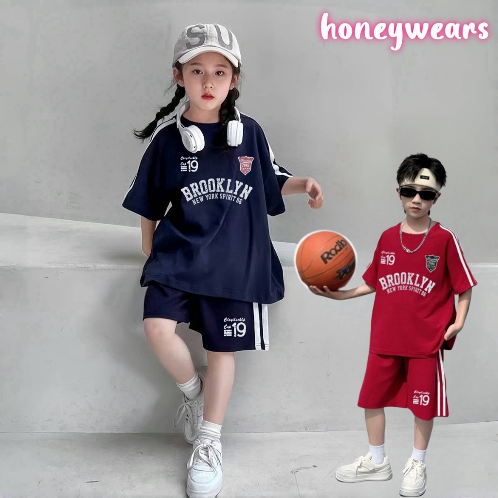 honeywears พร้อมส่ง ชุดเด็กฤดูร้อน เสื้อยืดแขนสั้น+กางเกงขาสั้น เซท 2 ชิ้น ลำลองแฟชั่น ไซส์ 120-160