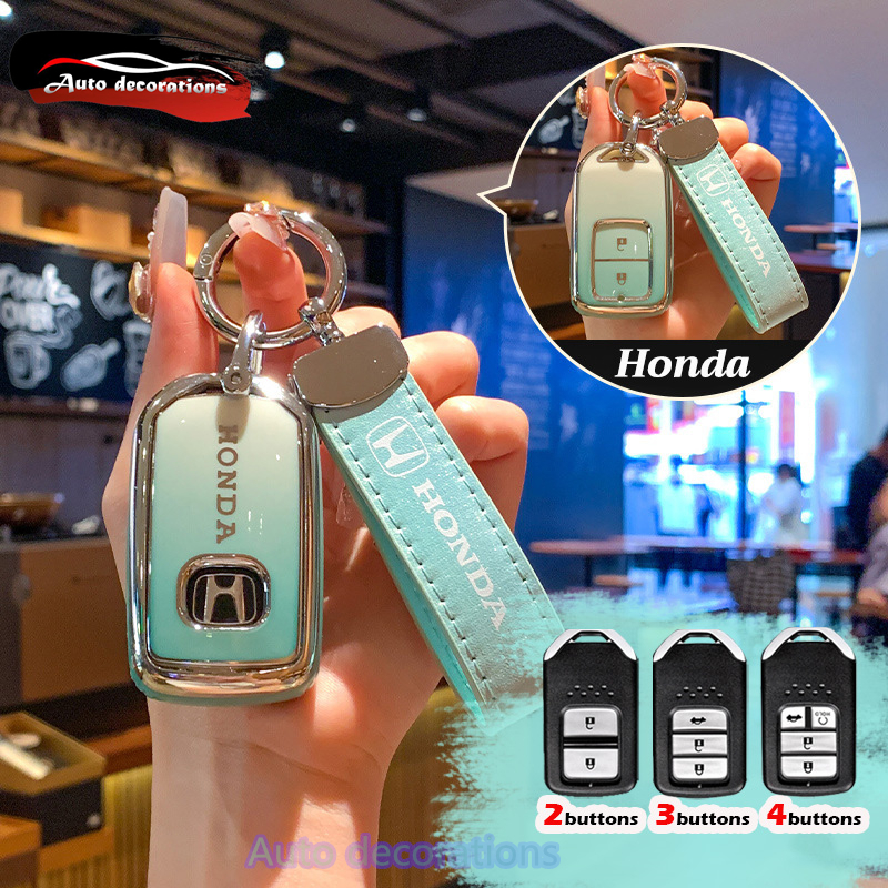 เคสกุญแจรถhondaสําหรับhonda Jazz HR-V CR-V BR-V accord civic key cover Hondaไล่โทนสีพวงกุญแจสีฟ้า