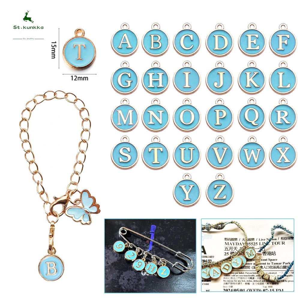 St.kunkka จี้ตัวอักษรสีน้ำเงิน 12 มม. สําหรับทําเครื่องประดับ สร้อยคอ สร้อยข้อมือ DIY 1ชิ้น