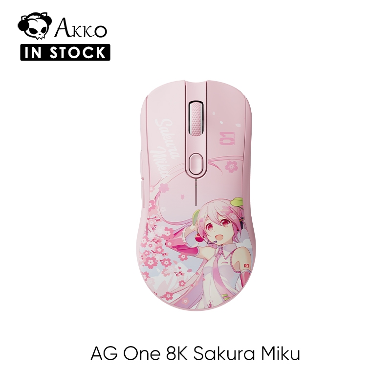 Akko AG One 8K Sakura Miku Gaming Tri-mode Mouse พร้อมเซ็นเซอร์ PAW3395 อัตราการผสมเกสร 8K Hz ปรับได