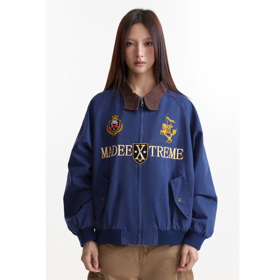 SUIKONE Suicon เสื้อแจ็คเก็ต Harrington ระดับไฮเอนด์สไตล์อเมริกันฤดูใบไม้ร่วงผู้ชายและผู้หญิงเสื้อโค้ทปักลายย้อนยุค — صورة 5