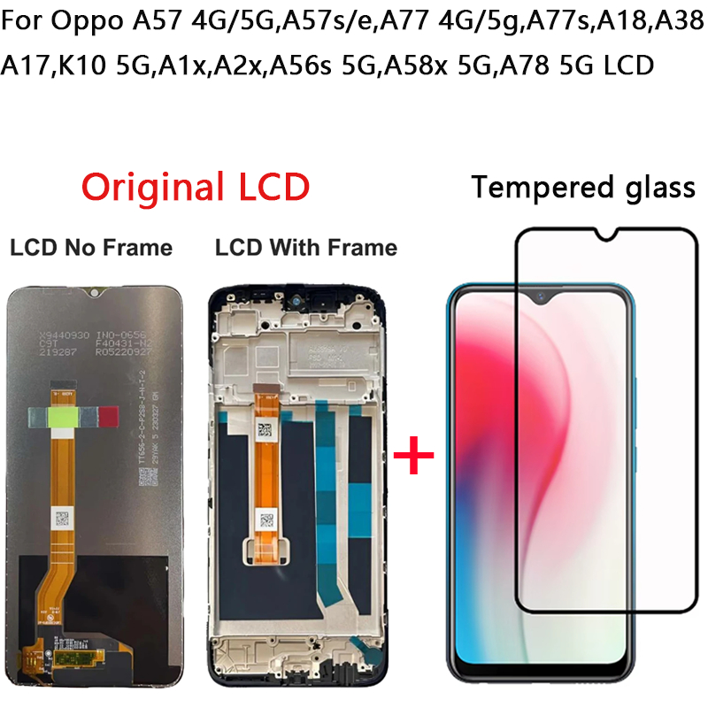 6.56 "คุณภาพ LCD สําหรับ Oppo A57 4G/5G,A57s,A57e,A77 4G/5G,A77s,A18,A38 A17,K10 5G,A78s,A56s,A58 5G