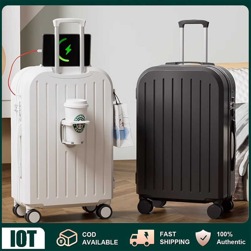 กระเป๋าเดินทาง กระเป๋าลาก ที่ทนทาน พร้อมที่วางแก้ว USB 20 24 นิ้ว Baggage Luggage [พร้อมส่งในไทย]