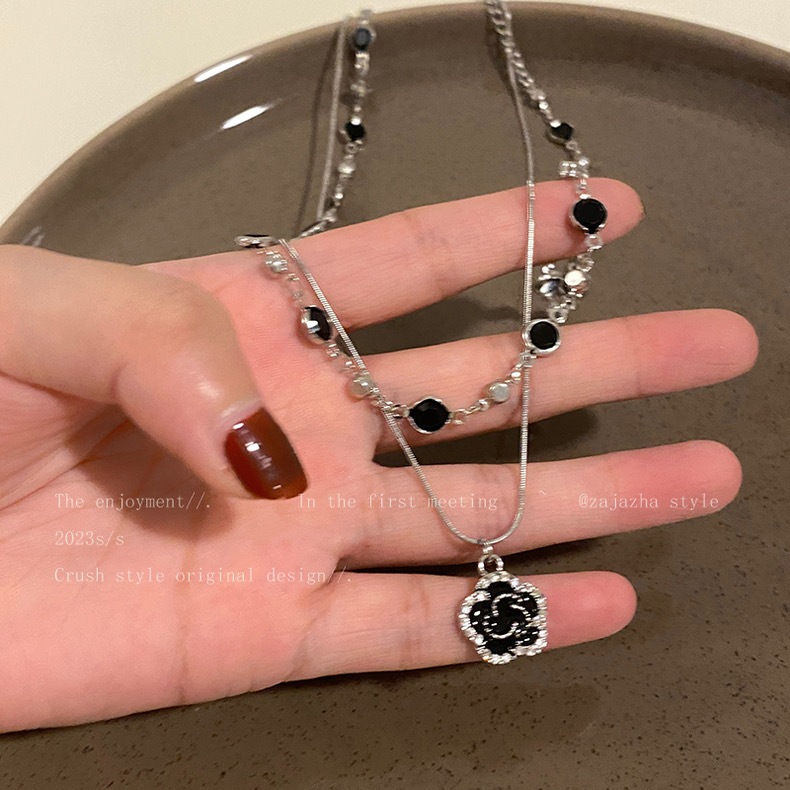 แฟชั่น Retro Rose Multilayer สร้อยคอดอกไม้สีดําสร้อยคอผู้หญิงเครื่องประดับของขวัญ