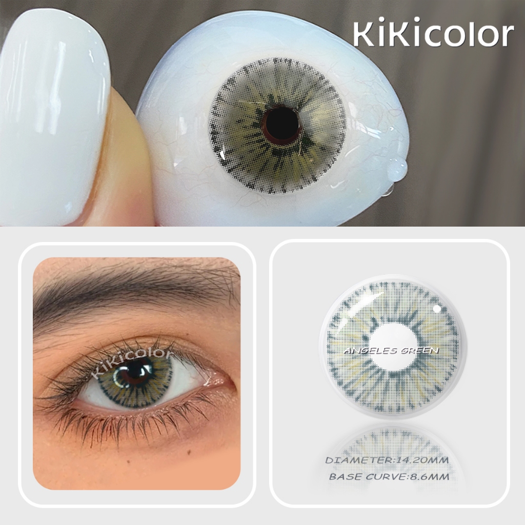 Kikicolor Ahgeles Soft สายตาสั้นคอนแทคเลนส์สี 1 คู่รายปี HEMA สีคอนแทคเลนส์พร้อม Power ธรรมชาติ Big 