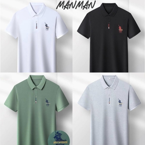 MANMAN เสื้อเชิ้ตผู้ชายปกแขนสั้นธุรกิจสบายๆปักด้านบนบาง