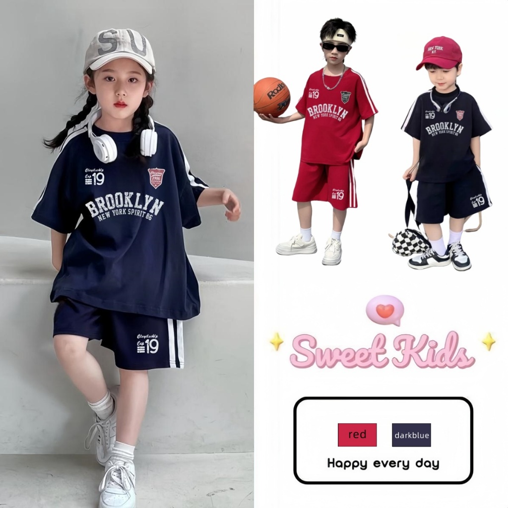 SweetKids พร้อมส่งจากกทม ชุดเด็กแฟชั่น เสื้อผ้าเด็กหล่อมากฤดูร้อน เสื้อยืดแขนสั้น+กางเกงขาสั้น ลำลอง สไตล์เกาหลี