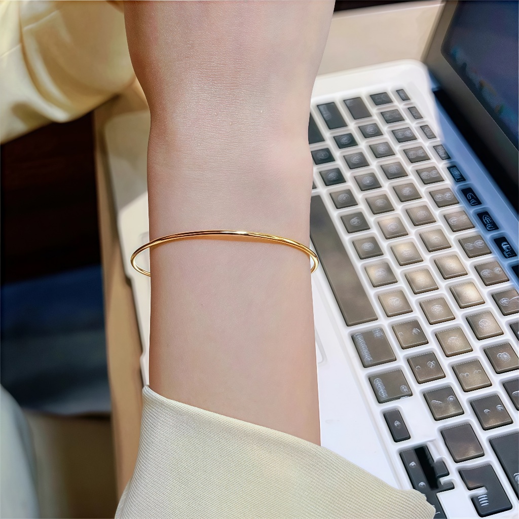 Retro Simple เปิดสร้อยข้อมือสแตนเลส All-Match อารมณ์ลูกปัดทองขนาดเล็กสร้อยข้อมือลูกปัดคู่แฟชั่น Glossy ธรรมดาวงกลมสร้อยข้อมือเครื่องประดับ - รูปที่ 5