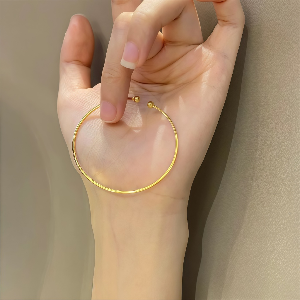 Retro Simple เปิดสร้อยข้อมือสแตนเลส All-Match อารมณ์ลูกปัดทองขนาดเล็กสร้อยข้อมือลูกปัดคู่แฟชั่น Glossy ธรรมดาวงกลมสร้อยข้อมือเครื่องประดับ - รูปที่ 3