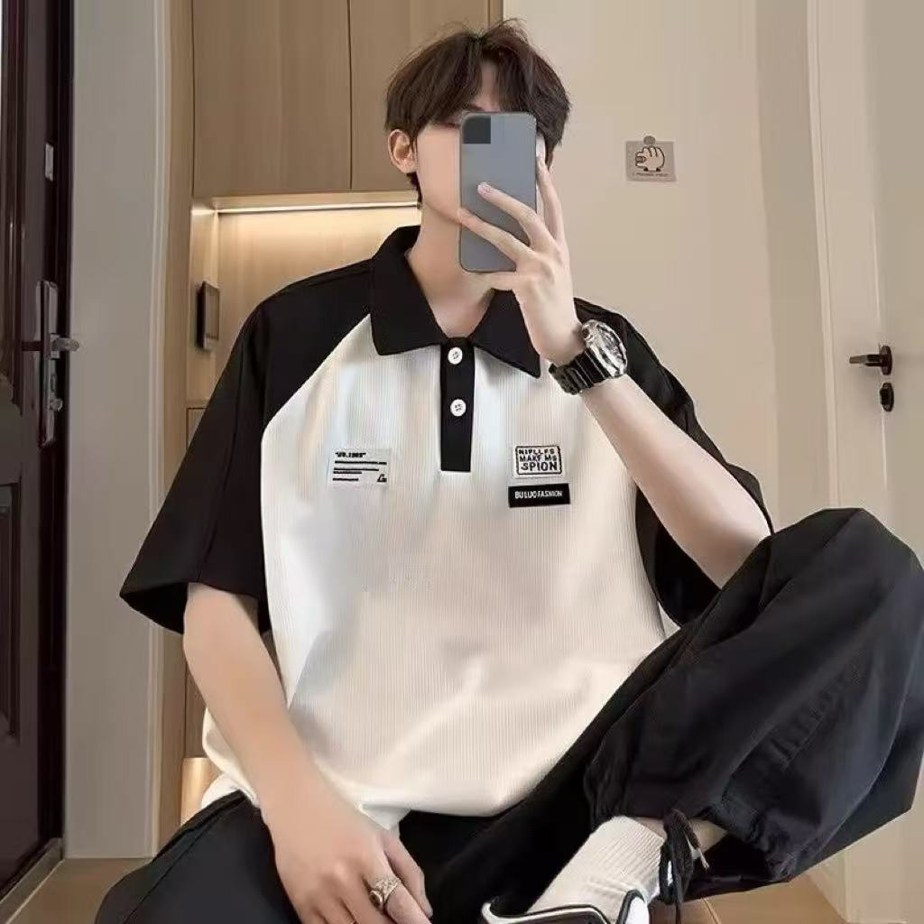 เสื้อโปโลแขนสั้น ทรงหลวม ขนาดใหญ่ แฟชั่นฤดูร้อน สไตล์เกาหลี สําหรับผู้ชาย