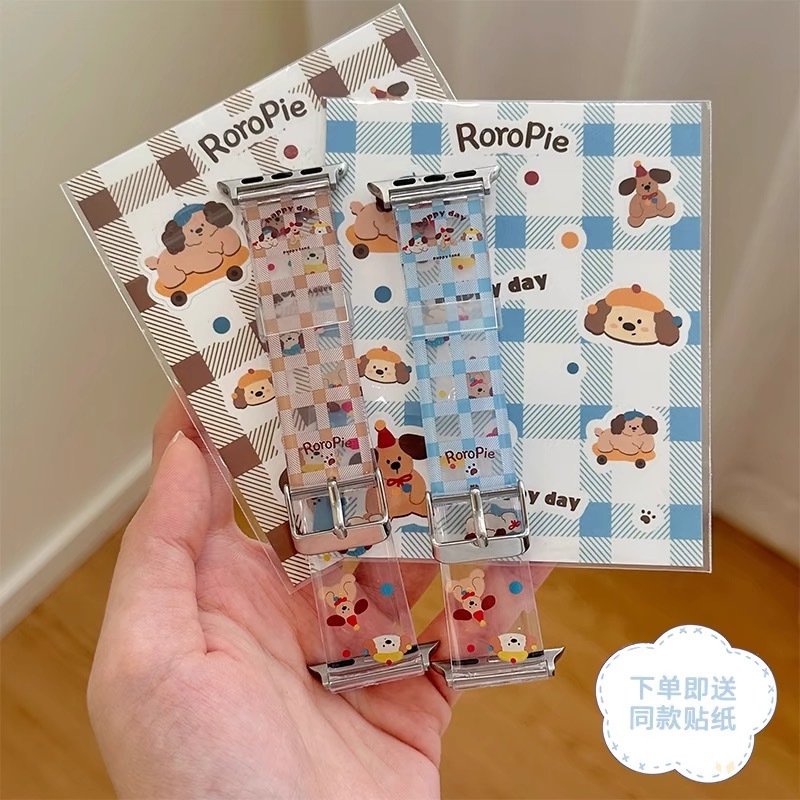 ลายสก๊อตน่ารักลูกสุนัขรูปแบบสายนาฬิกาสําหรับ แอปเปิล ดู พิเศษ 8 7 49 มม. 45 มม. 40 มม. 41 มม. 44 มม. ฉันดู ชุด กับ 6 5 4 3 2 1 ทีพียู ซิลิโคนนุ่ม