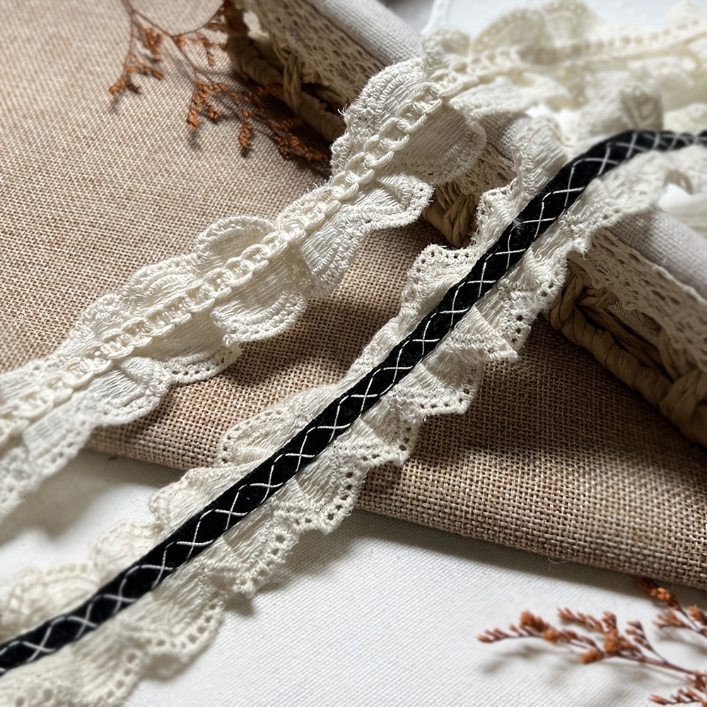 1 หลาเกาหลีรุ่น 3.5 ซม. กว้างเสื้อกั๊ก edging แถบผ้าฝ้ายขอบกดจีบ DIY ดอกไม้สีเบจหวานลม สายรัด