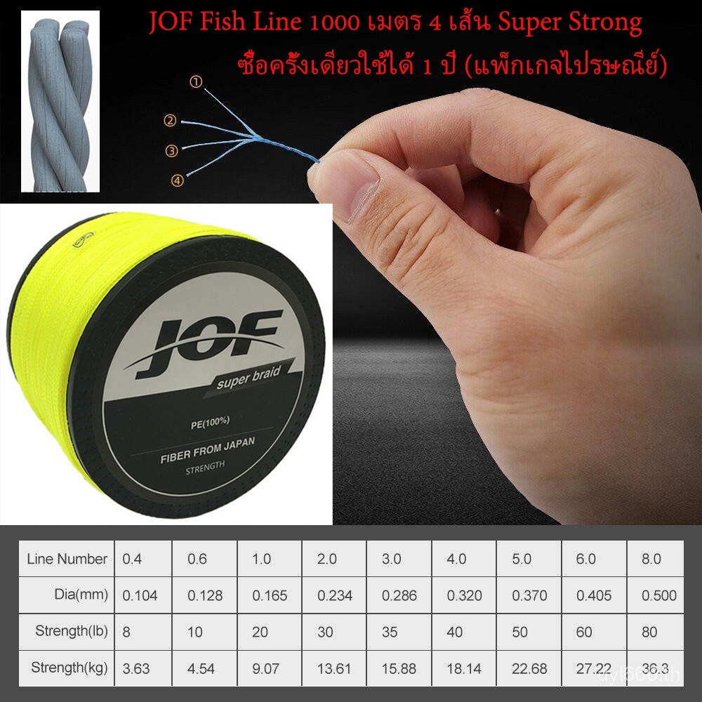 Jof 1000มิลลิเมตร PE สายการประมงถัก4เส้นสำหรับการตกปลาคาร์พ8 10 20 30 35 40 50 60 80ปอนด์