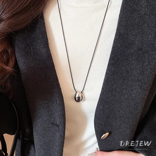 เดรช โลหะรูปไข่จี้สายหนังสร้อยคอเย็นสไตล์ที่เรียบง่ายโซ่เสื้อกันหนาว