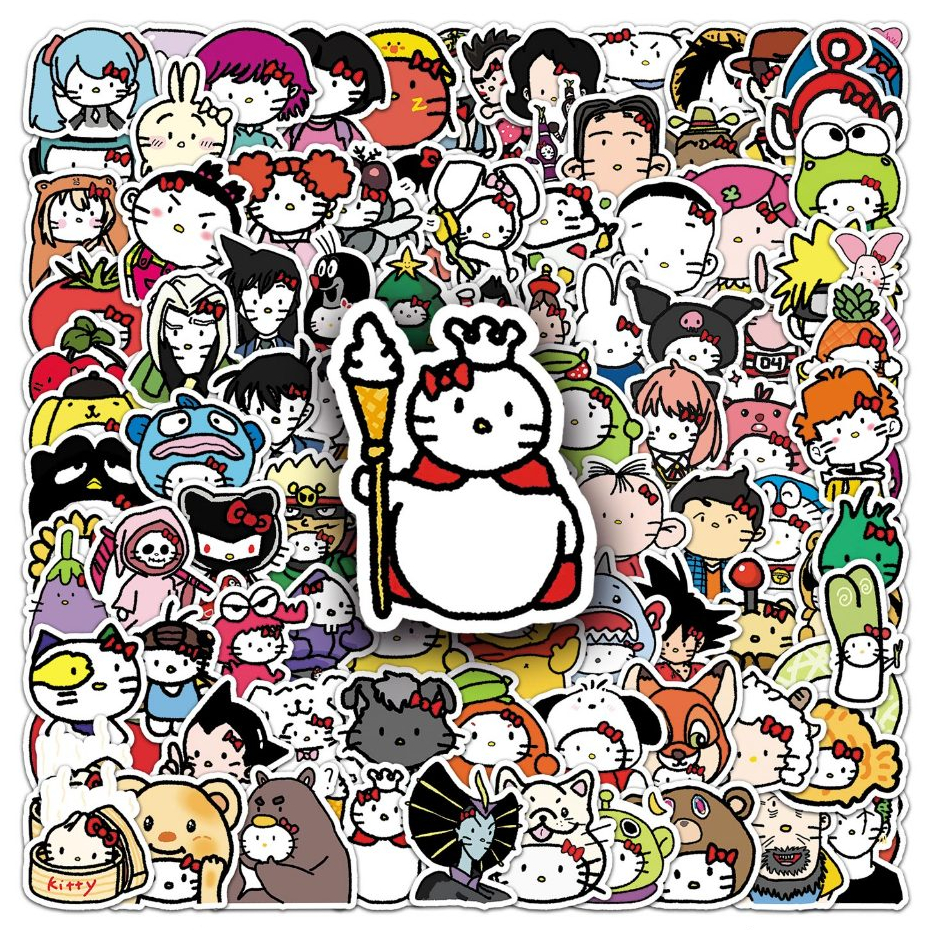 102ชิ้นใหม่คิตตี้แมวสติ๊กเกอร์สําหรับ ทําเอง เคสโทรศัพท์แล็ปท็อปหมวกกันน็อครถกราฟฟิตีกันน้ําตกแต่งของขวัญ