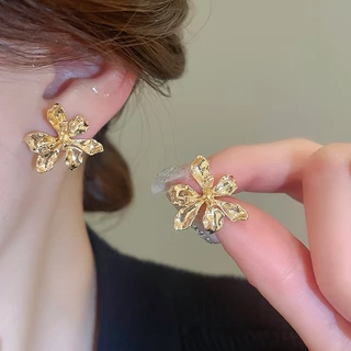 [Jewbeauty]เข็มเงินโลหะต่างหูดอกไม้สามมิติลมเย็นซอกต่างหูแฟชั่นต่างหูอารมณ์แสงหรูหราความรู้สึกสูง