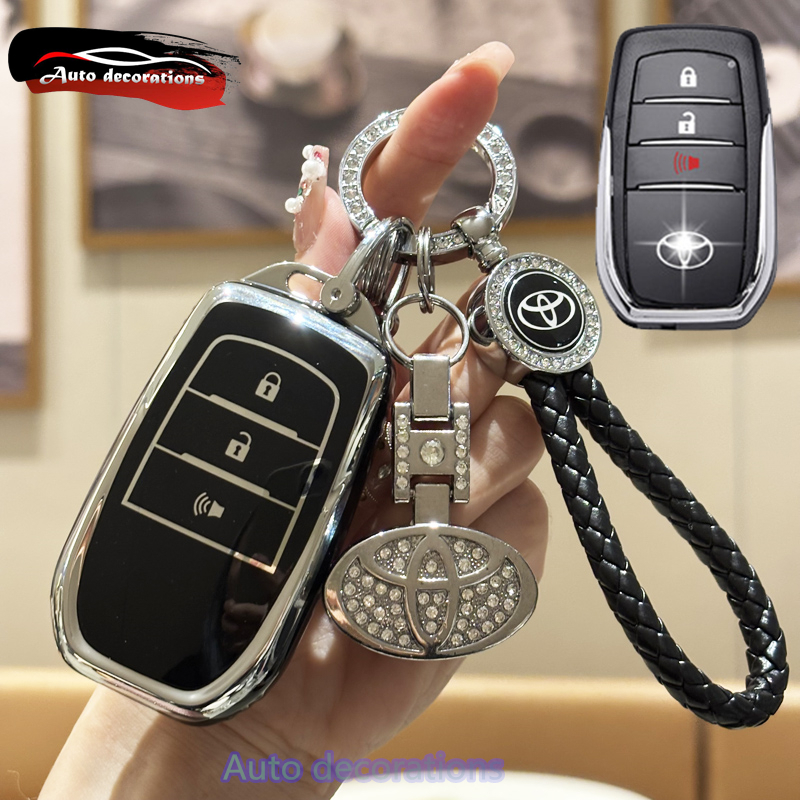 ฝาครอบกุญแจอัจฉริยะ Toyota สําหรับ Toyota FORTUNER 2022 INNOVA Harrier Revo เคสกุญแจรถพวงกุญแจขอบเงิน