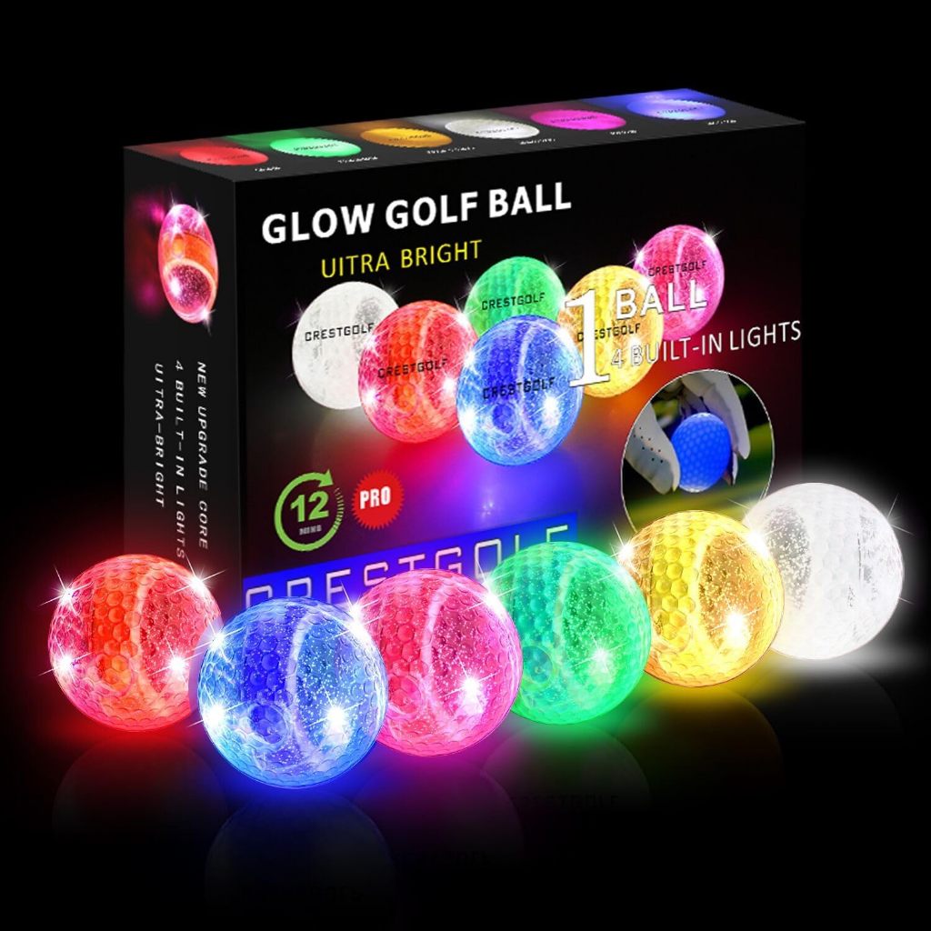 Crestgolf LED Golf Balls สีสดใส Night Glow Flash Up ระยะไกล กันน้ํา 3 ชั้น ส่องสว่าง 300 ชั่วโมง