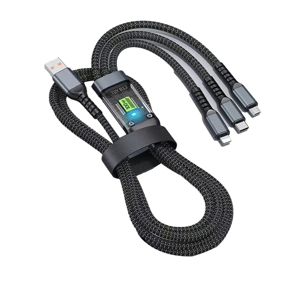 Ankndo 3 in 1 ชนิดชาร์จเร็วสายชาร์จ 6A 100W สายถักไนล่อนสายชาร์จ รองรับ USB-A to Micro/Type-C/Lightn-ing Ios Android ทุกรุ่น