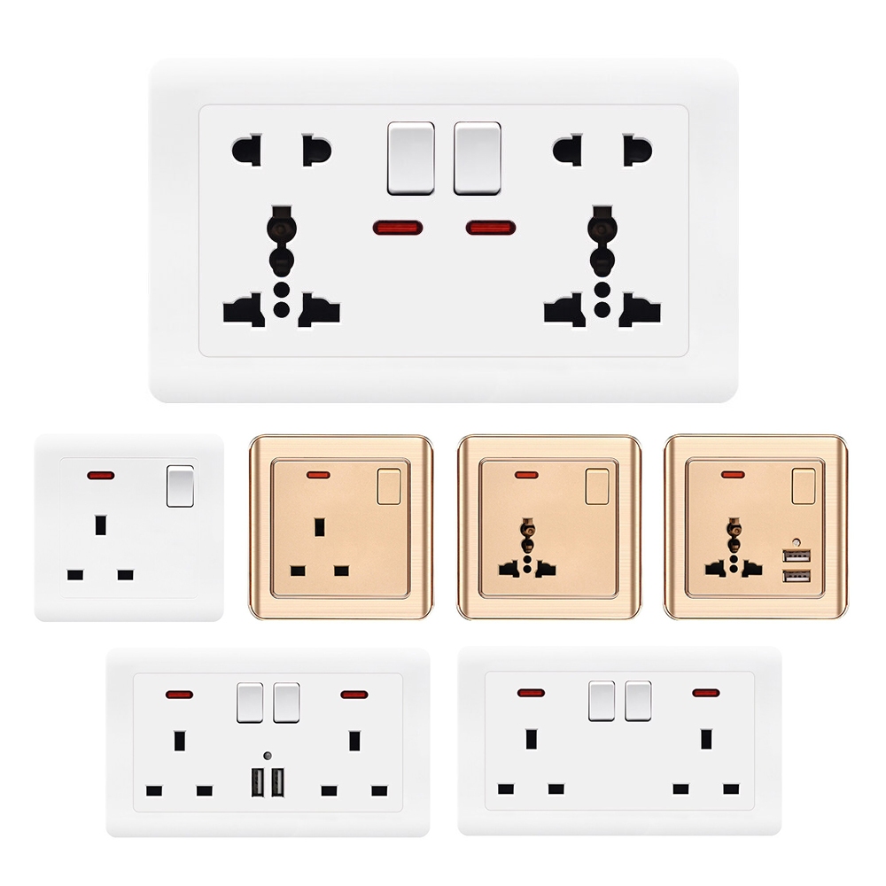 VISWE เต้ารับ usb เต้าปลั๊กไฟ ปลั๊กไฟ 3 ขา เต้ารับ usb type c ，86/146*86mm แผงพลาสติก