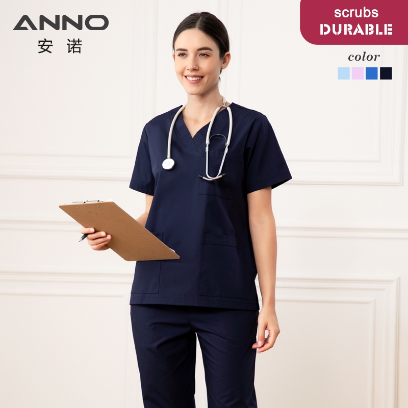 ANNO สีทึบขัดชุดผ้าศัลยกรรมแขนสั้นพยาบาลชุดโรงพยาบาล Paramedic Caregiver ชุด