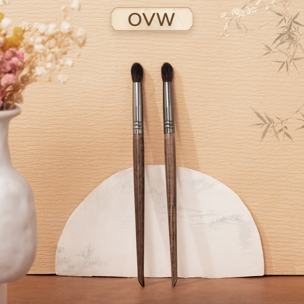 Ovw แปรงอายแชโดว์ผสม 2 ชิ้นแปรงขนแพะธรรมชาติแปรงแต่งหน้า Eye Creease Tapered Blender แปรงเครื่องสําอาง XQ11-2