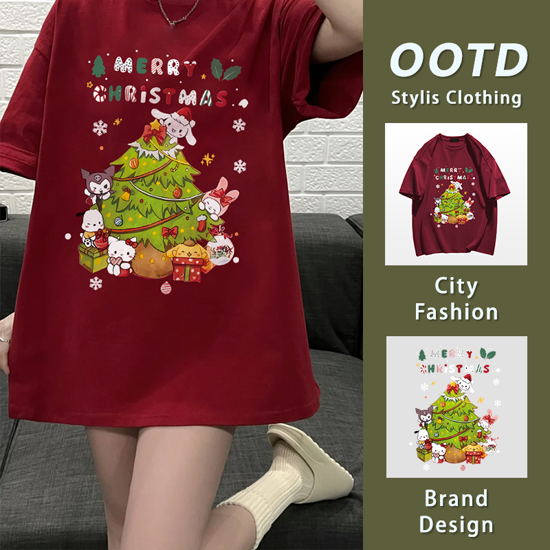 ส่งจากไทย เสื้อยืดแขนสั้น Christmas โอเวอร์ไซซ์ เสื้อยืดแฟชั่น ของขวัญคริสต์มาส 100%cotton YG331