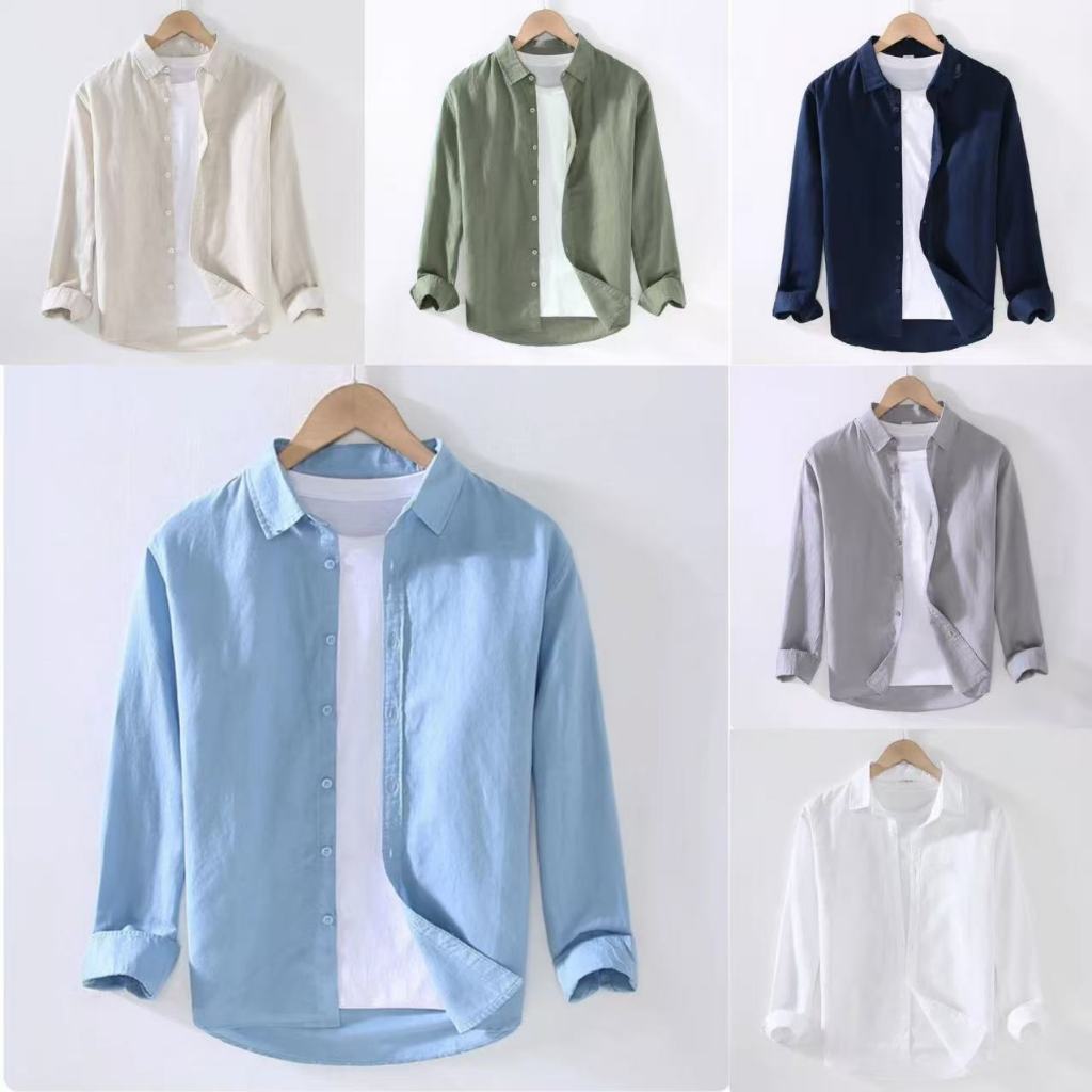 M-5XL เสื้อเชิ้ตผู้ชาย ผ้าฝ้าย และผ้าลินิน สีขาว แฟชั่นฤดูร้อน เสื้อผู้ชาย A2001