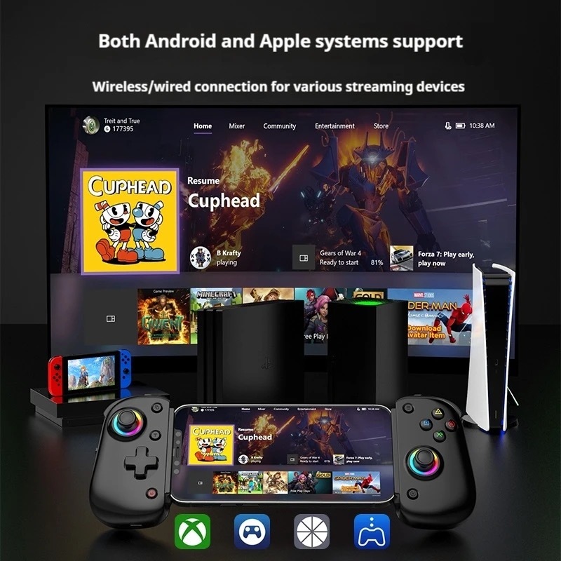 Bsp D8 PRO RGB แท็บเล็ตคอนโทรลเลอร์ไร้สายสําหรับสวิทช์เกมบลูทูธยืดจอยสติ๊กสําหรับ P3 P4 Android IOS 