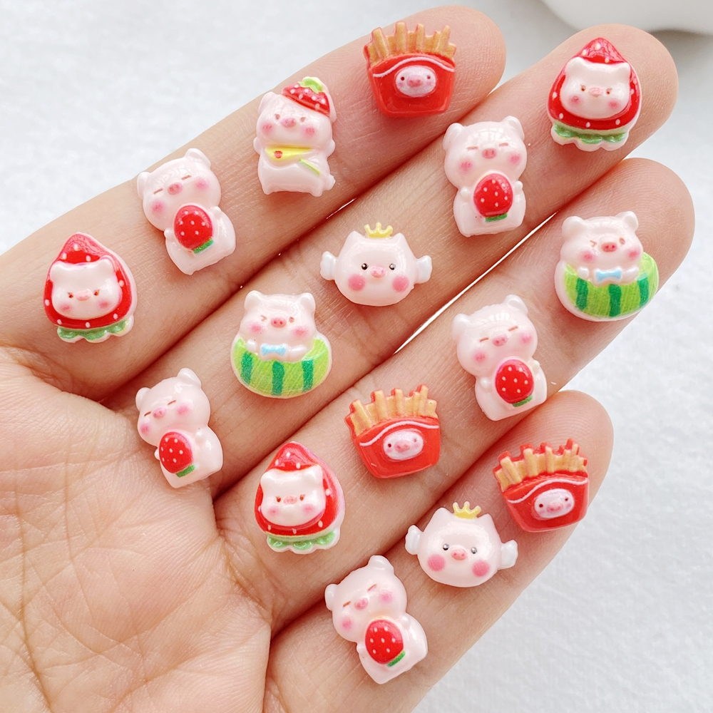 50ชิ้น น่ารัก มินิน่ารักเรซิ่นการ์ตูนสตรอเบอร์รี่ผลไม้ลูกหมูเล็บเครื่องประดับชุด,เหมาะสําหรับสมุด, ทําเอง เล็บ, งานแต่งงาน, เครื่องประดับ, ตกแต่ง, ง เอแคลส์, งานฝี