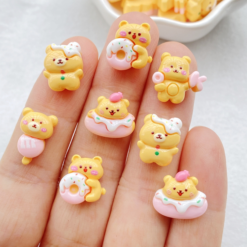 20ชิ้นการ์ตูนมินิหมีไอศครีม,โดนัท,เค้ก,คุกกี้หมีตกแต่งเล็บ-แบนกลับเรซิ่นตกแต่ง,เหมาะสําหรับ ทําเอง เล็บ,สมุดภาพ,เครื่องประดับทํา