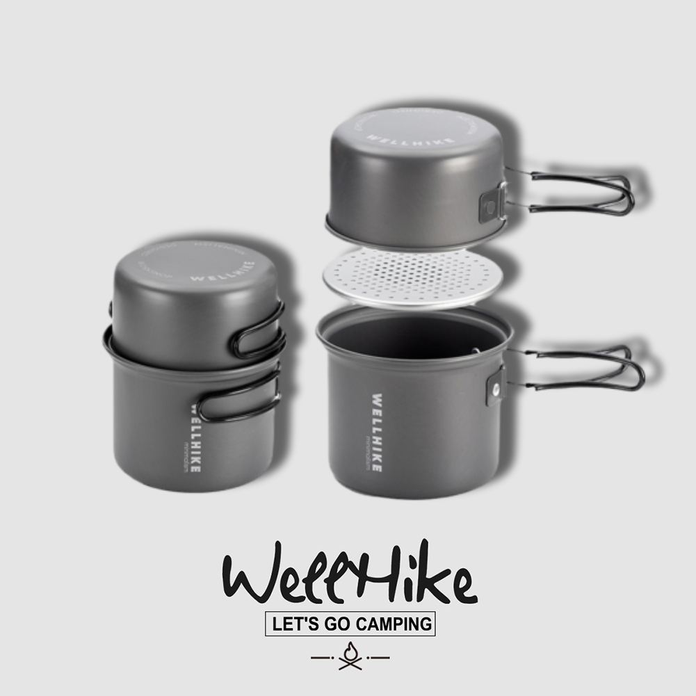 🚚สต็อกพร้อมในกรุงเทพ🚚 Wellhike ชุดหม้อทำอาหารแคมป์ปิ้ง 4 ชิ้น หม้อแคมป์ปิ้ง น้ำหนักเบา พร้อมด้ามจับ หม้ออะลูมิเนียม สำหรับตั้งแคมป์ เดินป่า ท่องเที่ยว