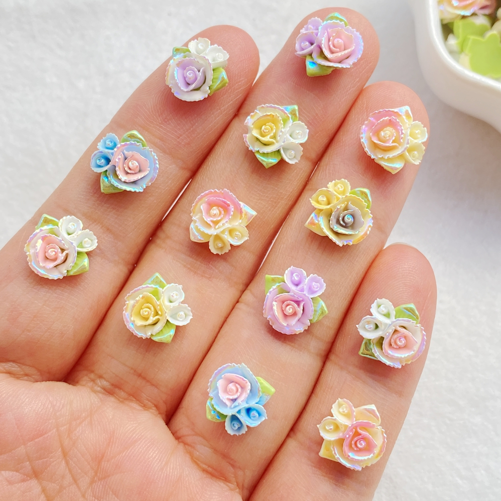 30pcs Nailuxe ผสม 9 มม.AB เรซิ่น Glitter Rose เล็บ Charms - Unscented แบนกลับดอกไม้อัญมณีสําหรับ Scrapbooking,งานแต่งงานตกแต่ง & DIY เล็บหัตถกรรม