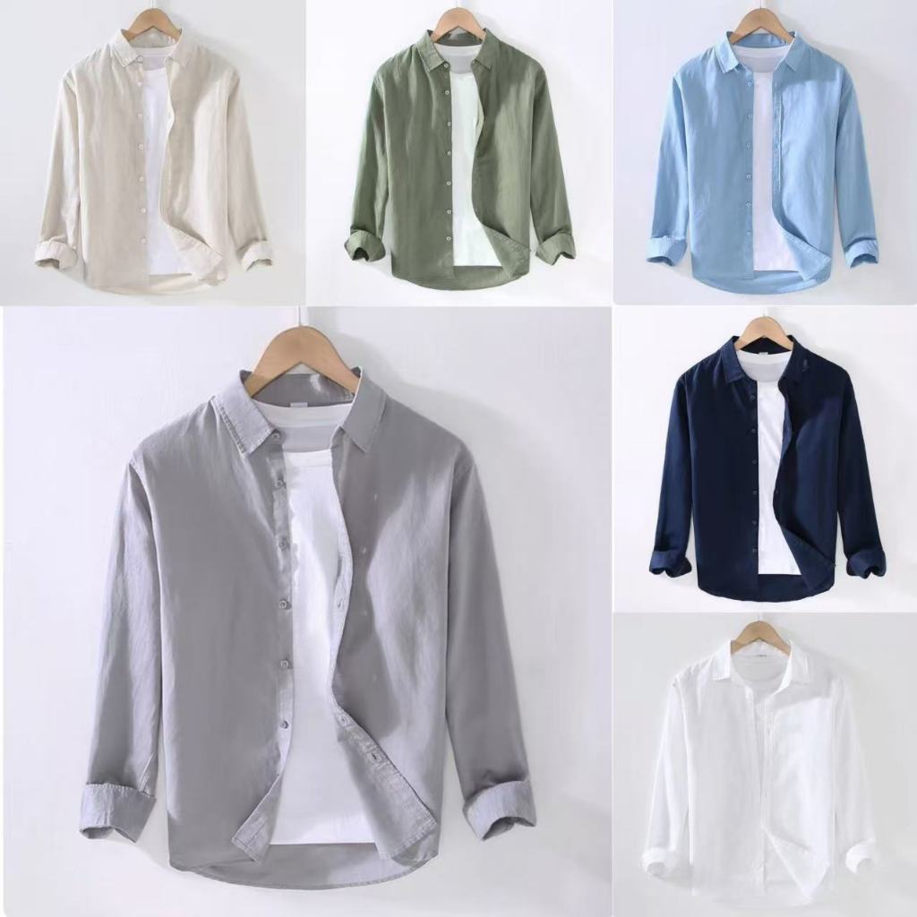 M-3XL เสื้อเชิ้ตผู้ชาย ผ้าฝ้าย และผ้าลินิน สีขาว แฟชั่นฤดูร้อน เสื้อผู้ชาย B2001