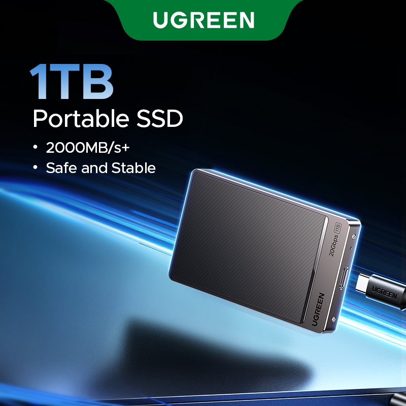 Ugreen 20Gbps 1TB สังกะสีอัลลอยด์แบบพกพา SSD USB3.2 Gen2 เหมาะสําหรับระบบ Windows/ Android/ macOS/ L