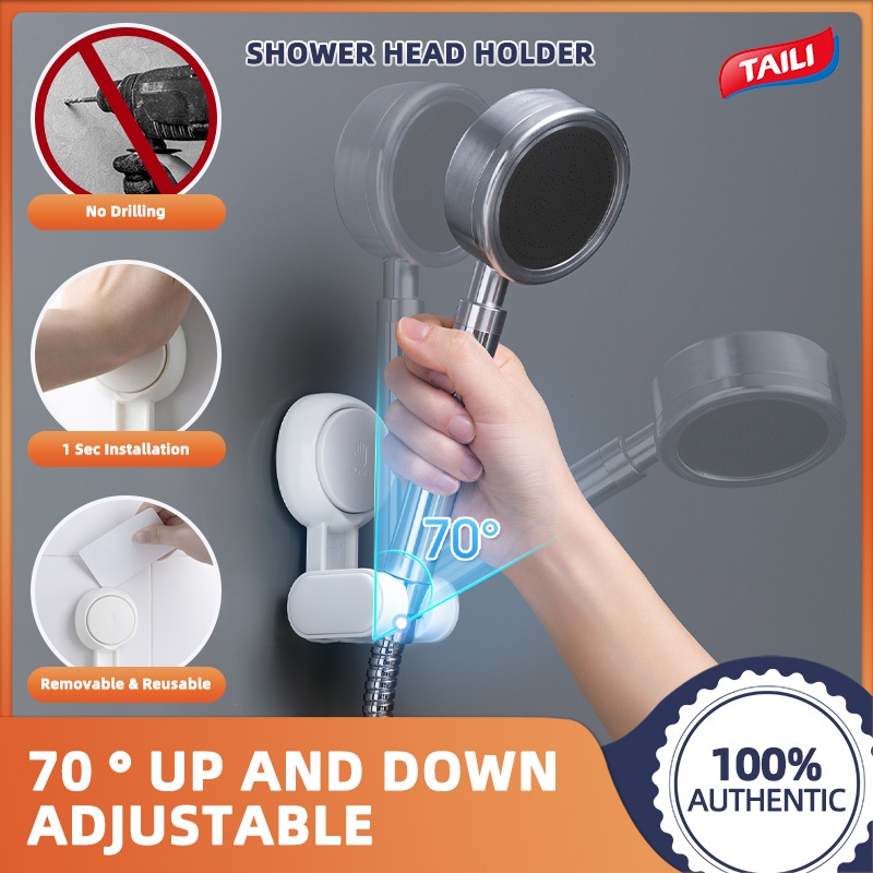 TAILI ที่วางหัวฝักบัวแบบดูดปรับนำกลับมาใช้ใหม่ได้ติดผนัง Mop วงเล็บไม่เจาะสำหรับห้องน้ำห้องส้วม