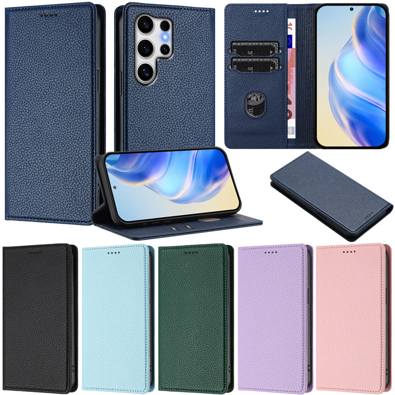 หรูหราสําหรับ Samsung Galaxy S25 Ultra S24 Plus S23 Ultra S23 Plus S22 Ultra S25 Plus S22 Plus ใหม่ Litchi Book กระเป๋าสตางค์การ์ดหนังนุ่มพลิกแม่เหล็กผิวกรณี