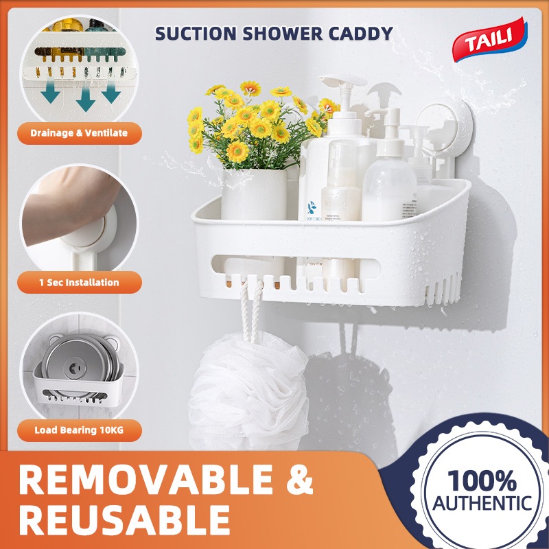 TAILI  ถ้วยดูดกล่องเก็บเจาะฟรีห้องน้ําแขวนตะกร้าห้องน้ําชั้นวาง Washstand ติดผนังเครื่องสําอางค์ Traceless