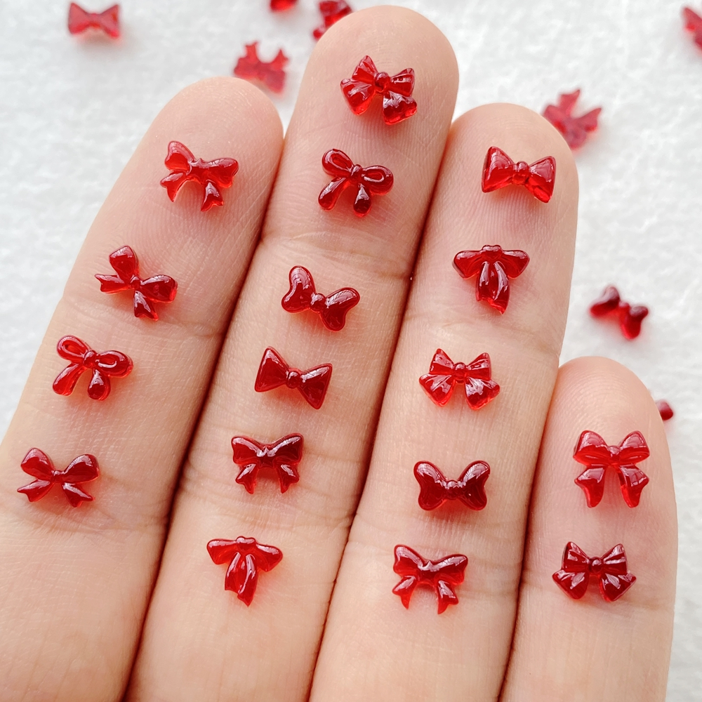 โบว์เพ้นท์เล็บสีแดงไวน์100ชิ้นริบบิ้นเรซินสามมิติมินิโบว์ผูกอุปกรณ์เล็บผสม-ก้นแบนลําแสงมันวาวน่ารักหญิง ทําเอง เล็บอัญมณีและอุปกรณ์