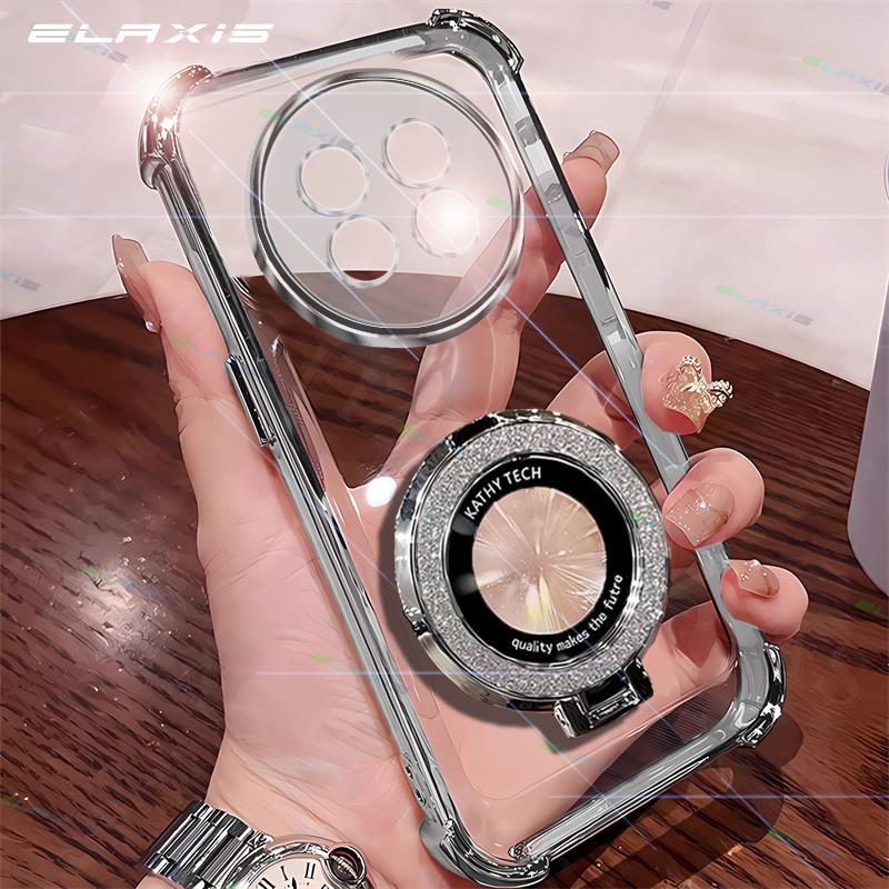 Elaxis หรูหราโปร่งใสสําหรับ Realme 13 + 5G เคสโทรศัพท์สี่มุมป้องกัน ShockProof ชาร์จไร้สายแหวน StandSoft HD ปกหลัง ES024